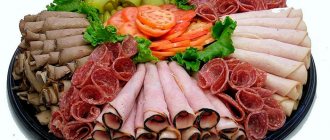Sliced meat and sausage with vegetables
